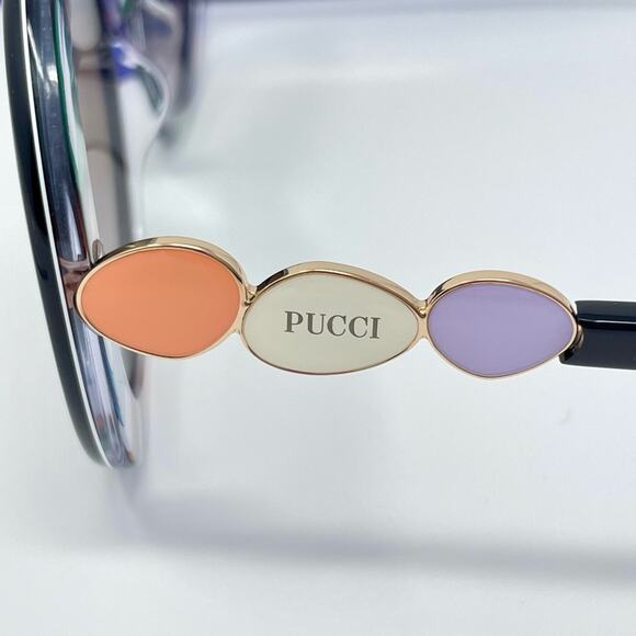 EMILIO PUCCI 55MM Round Sunglasses Shiny Black Bordeaux print retro Cobain 60s - Picture 5 of 16